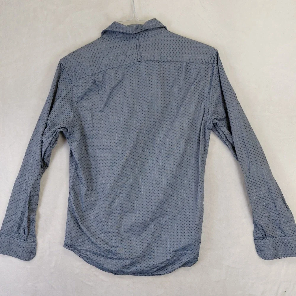 Banana Republic Mens Slim Fit Oxford Shirt Blue Micro Pattern Long Sleeve Small